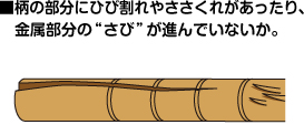 ■柄の部分にひび割れやささくれがあったり、金属部分の